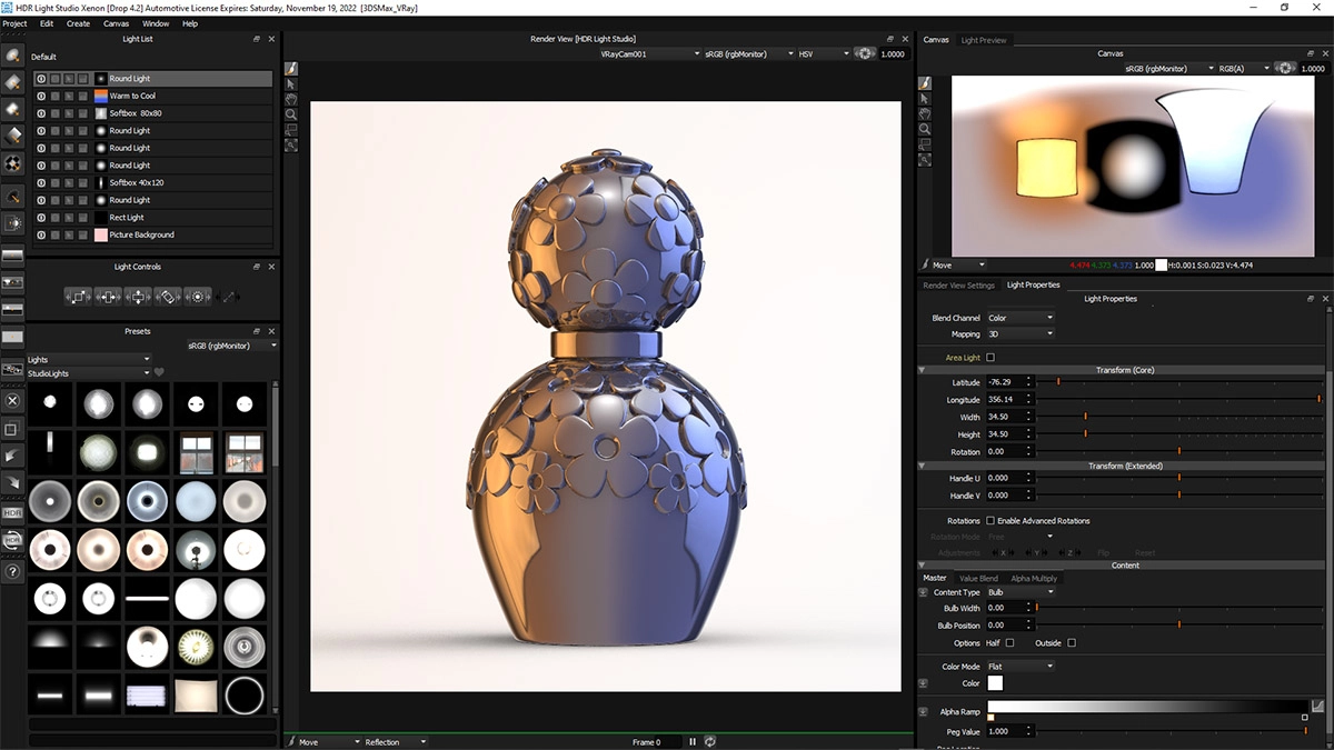 Features of the lighting software HDR Light Studio