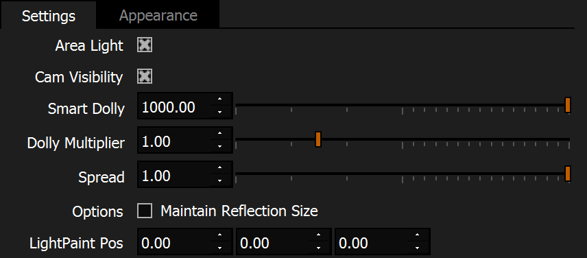 Area Light settings in HDR Light Studio